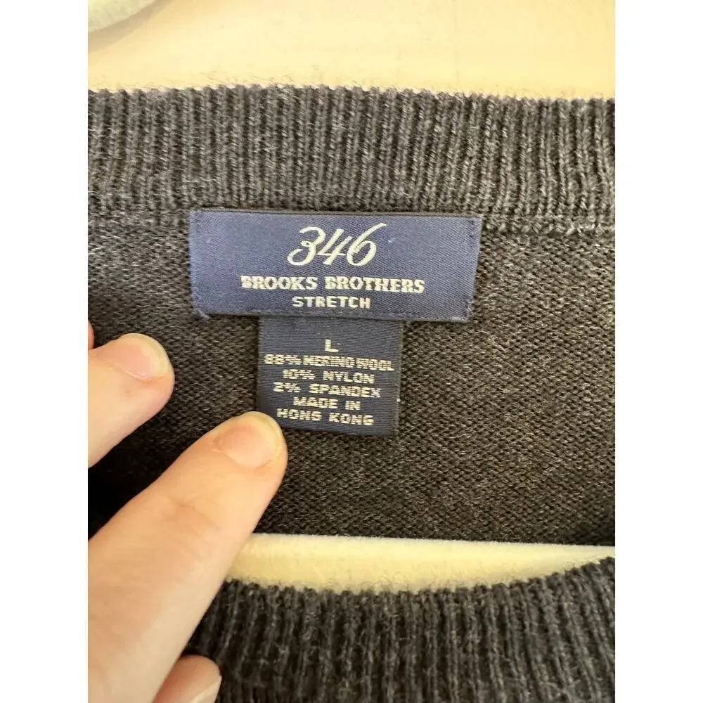 Brooks Brothers Mens Strech Charcoal Grey Merino Wool Blend Crew Sweater Large